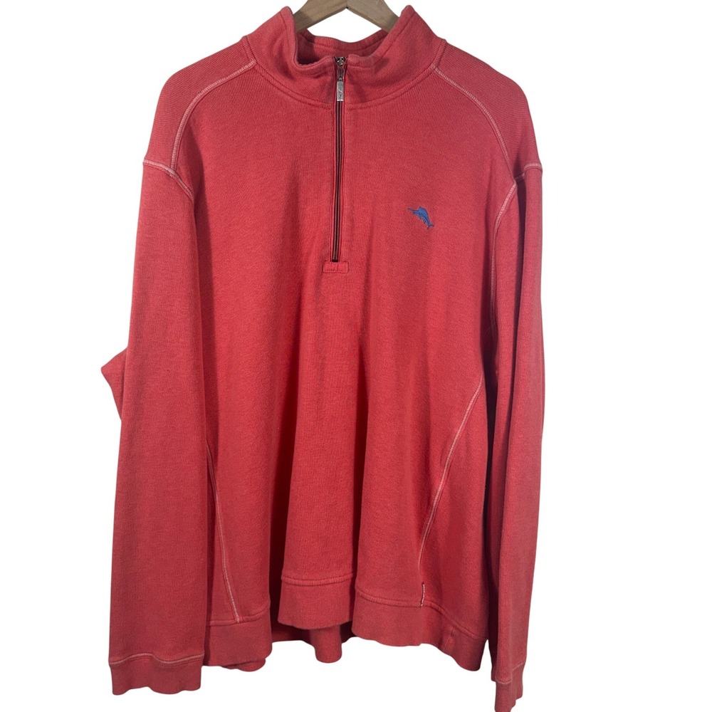 TOMMY BAHAMA Relax Quarter Zip Pullover Sweatshirt Coral Red XXL